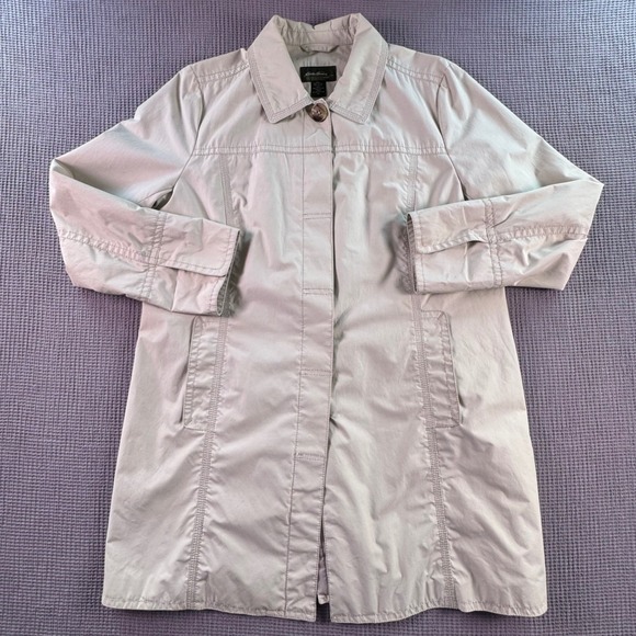 Eddie Bauer Women's Trench Coat Lightweight Jacket Beige Cotton Nylon Blend XL - Picture 1 of 9